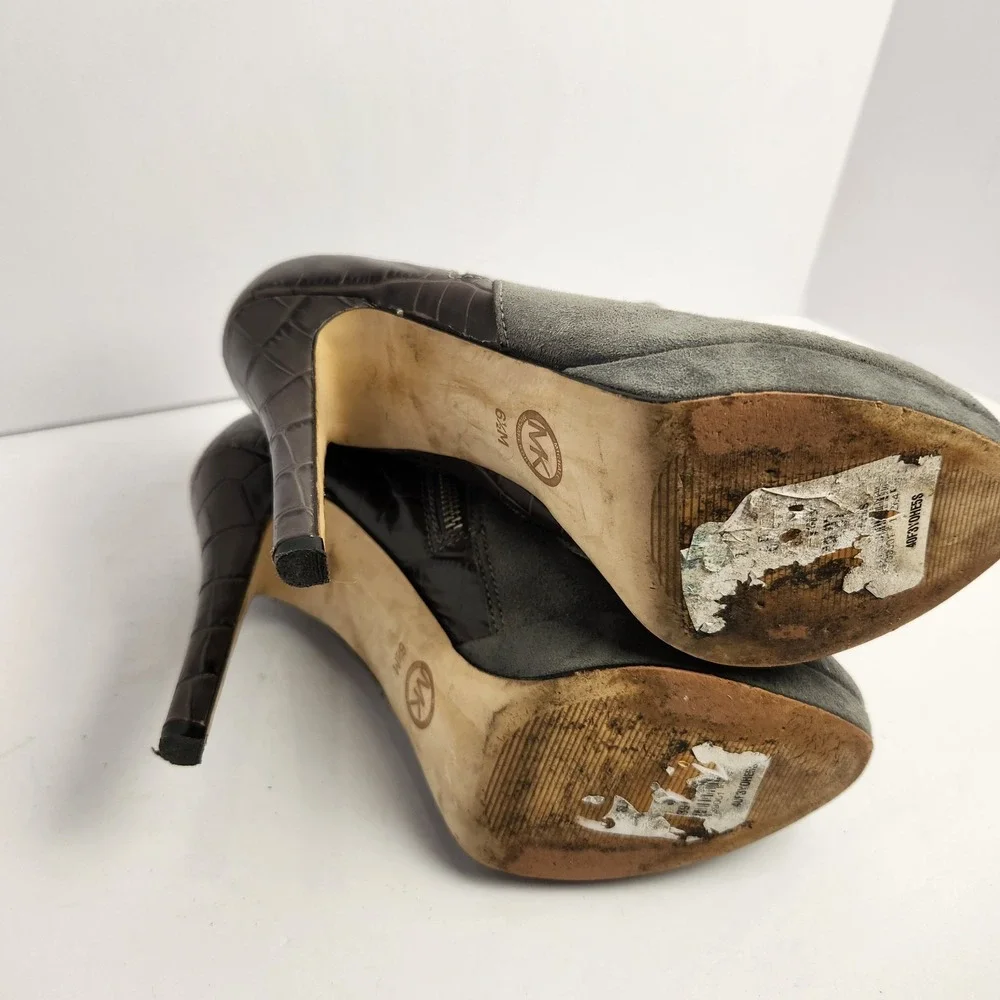 Michael‎ Kors York Women's Platform Side Zip Heeled Bootie Gray Size 6.5